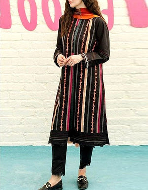 Adorable 2-Piece Embroidered Black Lawn Dress 2024