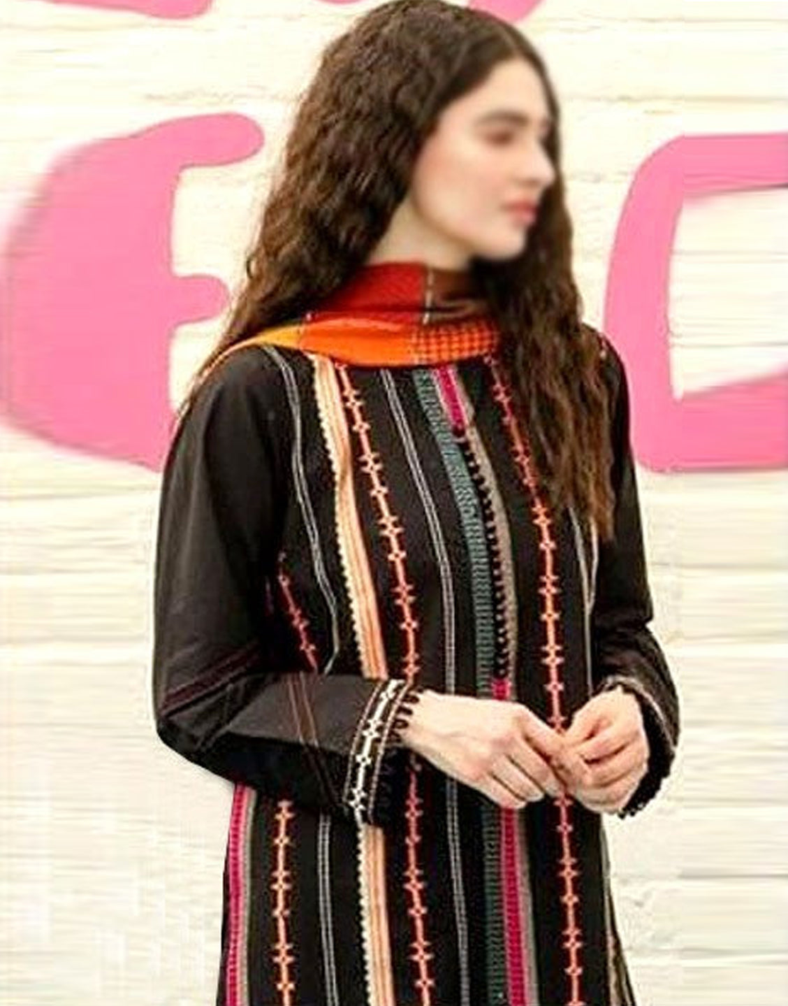 Adorable 2-Piece Embroidered Black Lawn Dress