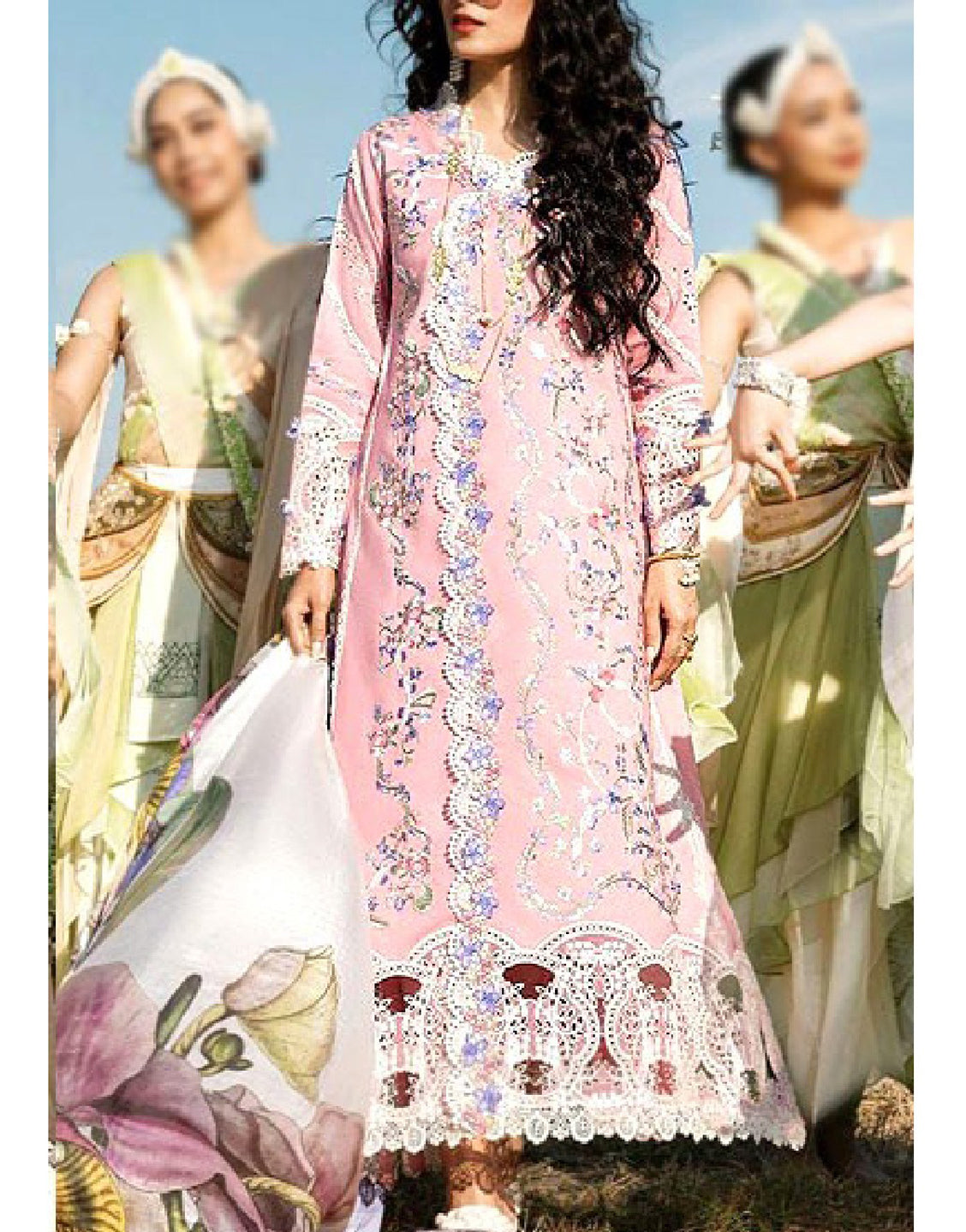 Luxury Embroidered Lawn Dress with Digital Print Silk Dupatta