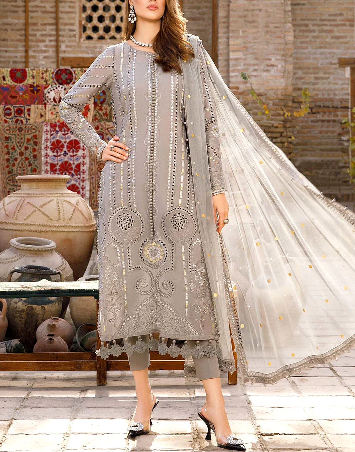 Luxury Schiffli Embroidered EID Lawn Dress with Embroidered Net