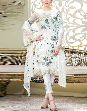 Heavy Embroidered Cotton Dress with Bamber Chiffon Dupatta