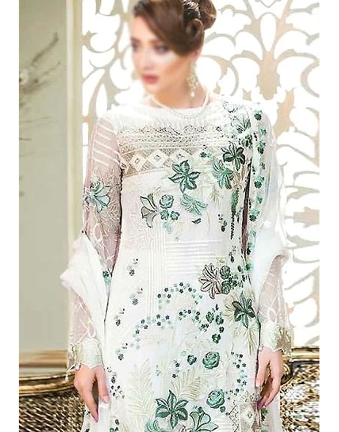 Heavy Embroidered Cotton Dress with Bamber Chiffon Dupatta