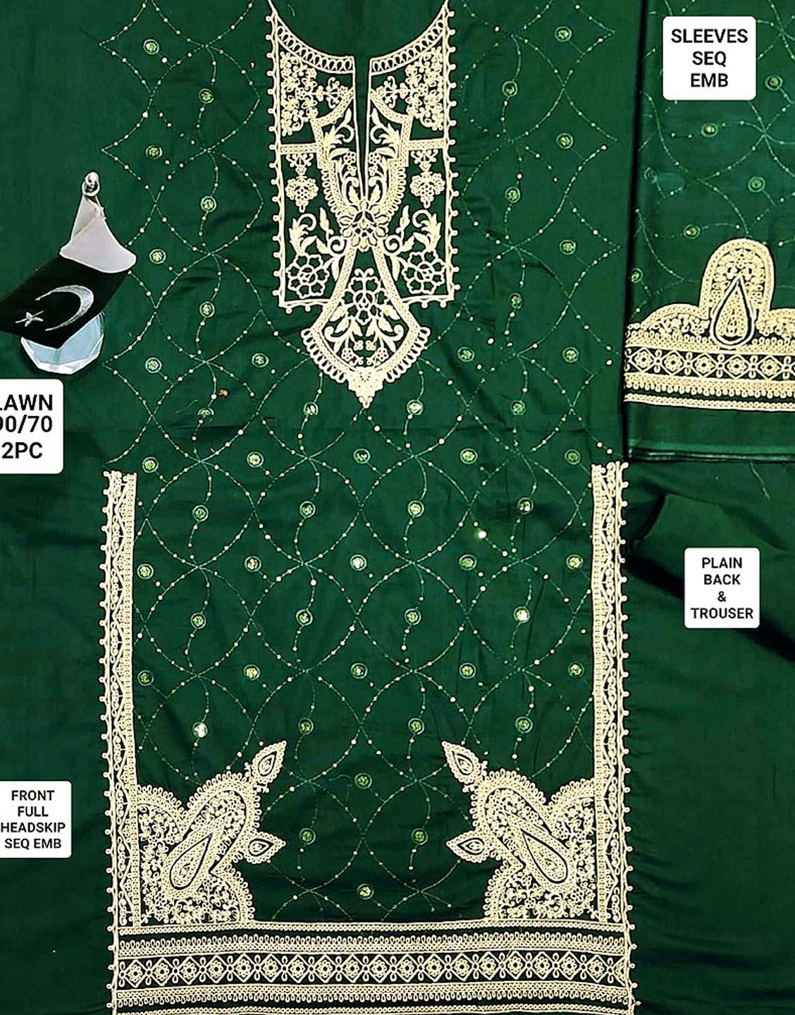 2-Piece Sequins Embroidered Lawn Dress