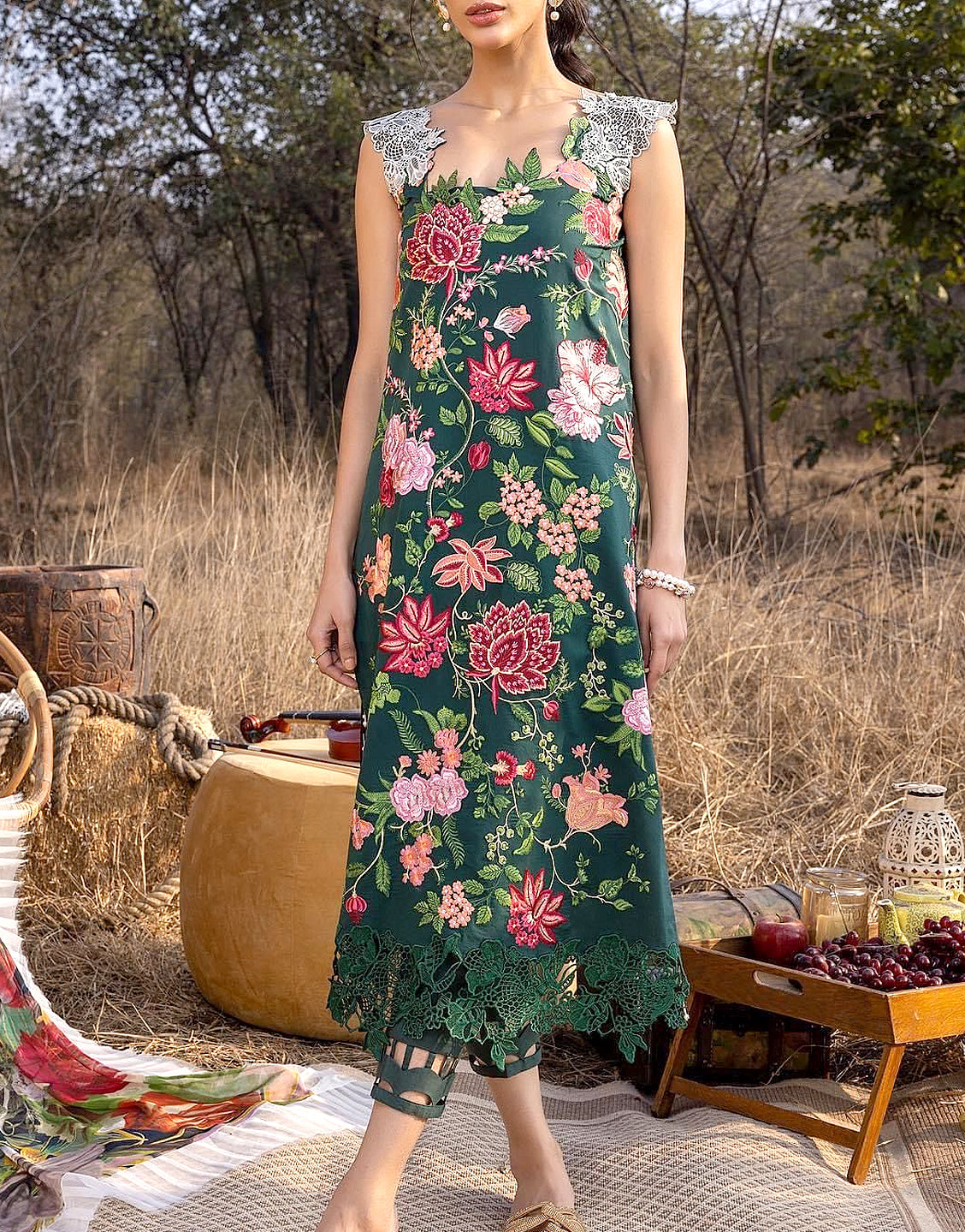 Luxury Heavy Embroidered Lawn Dress with Digital Print Silk Dupatta