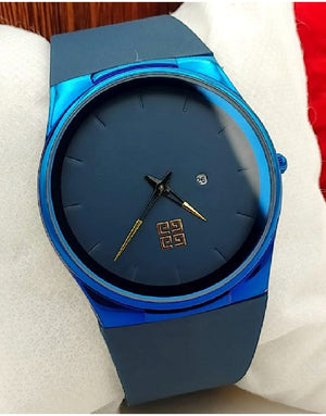 Trendy Men's Blue Rubber Strap Watch