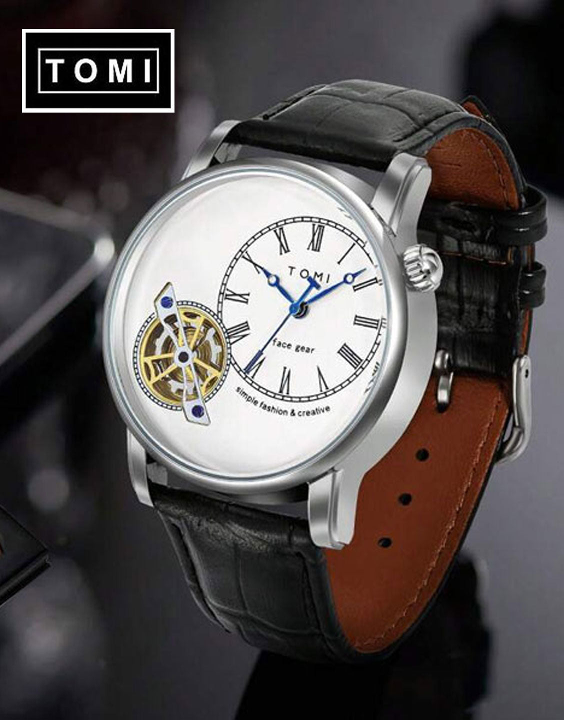 Original Tomi Face Gear Men's Watch with 2 Leather Strap + Box