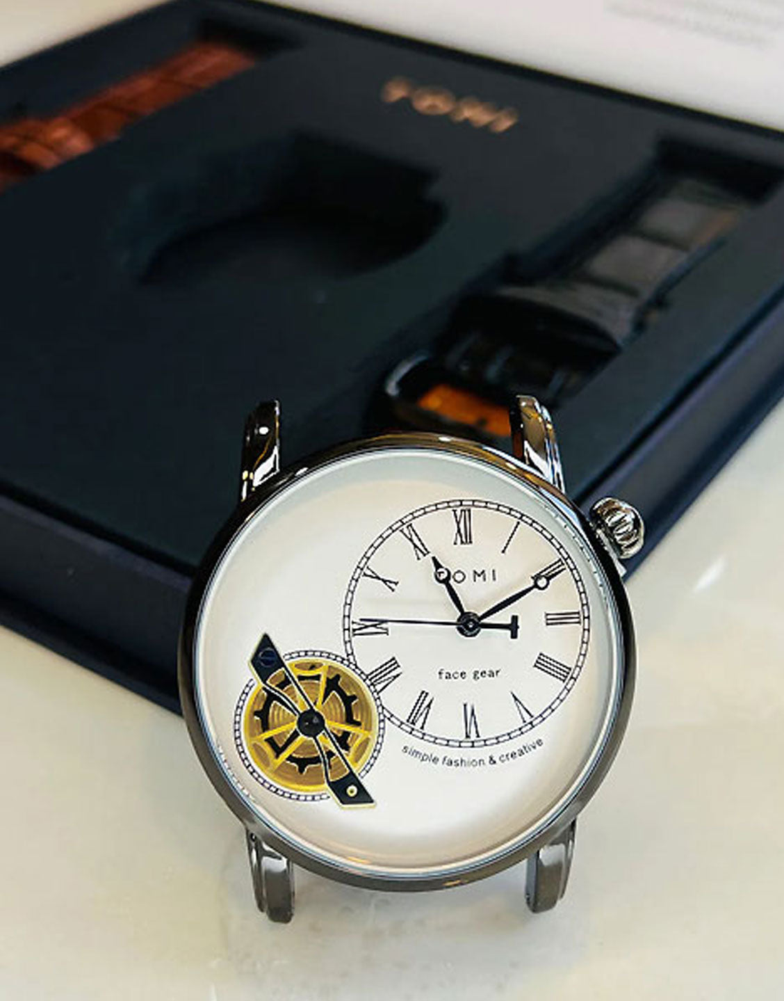 Original Tomi Face Gear Men's Watch with 2 Leather Strap + Box