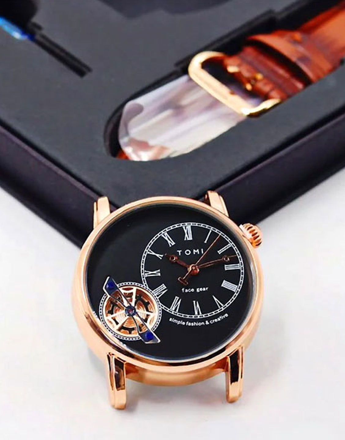 Original Tomi Face Gear Men's Watch with 2 Leather Strap + Box