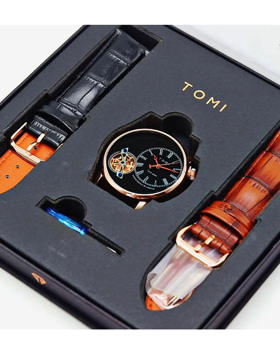 Original Tomi Face Gear Men's Watch with 2 Leather Strap + Box