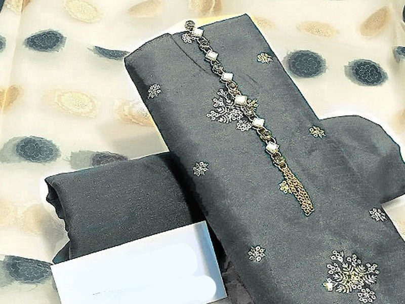 Banarsi Style Embroidered Raw Silk Dress with Organza Jacquard Dupatta
