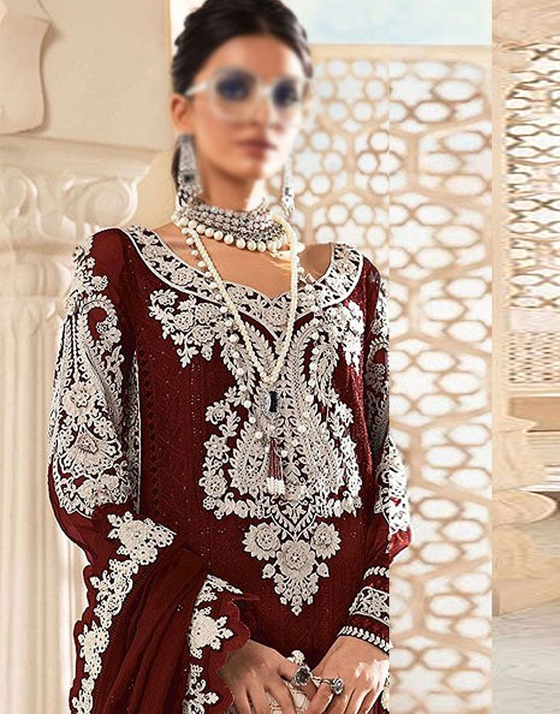 3D Handwork & Heavy Embroidered Chiffon Wedding Dress