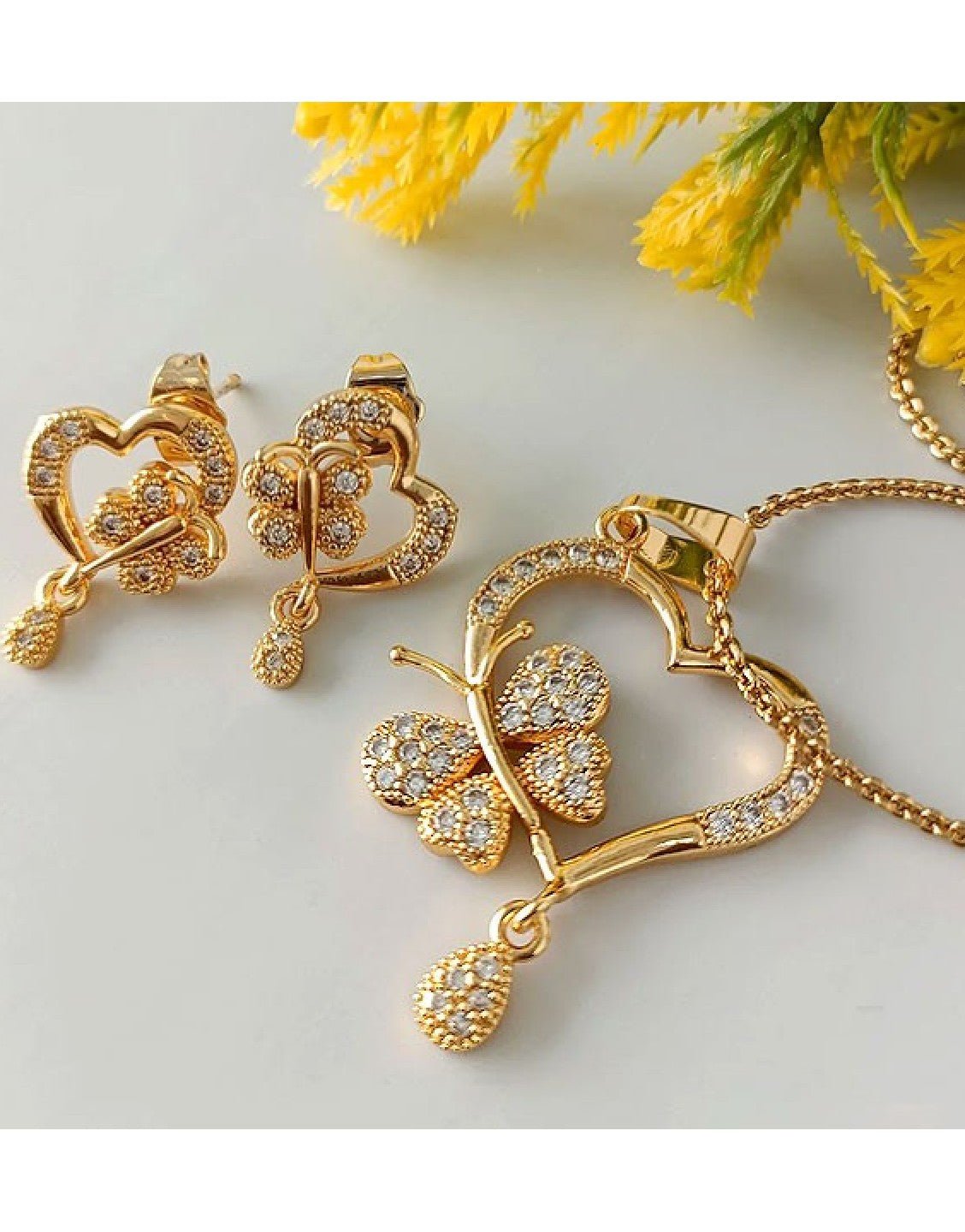 Elegant Butterfly & Heart Shape Necklace Set for Girls