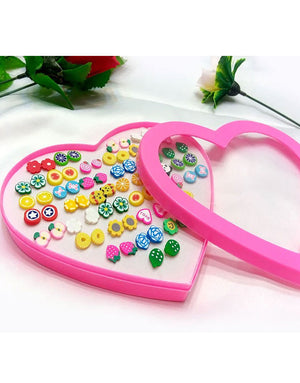 36 Pairs Mixed Color Cute Animal & Fruit Love Heart Stud Earrings Set for Girls