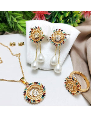 Adorable Gold Plated Necklace Set with Ring