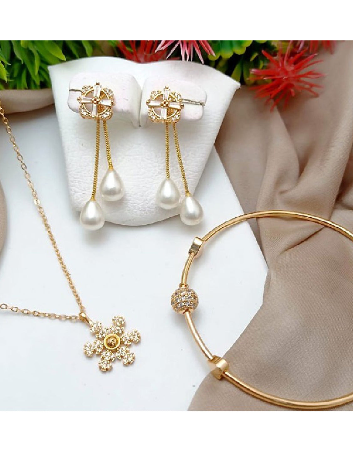 Gold Plated Combo Jewelry Set with Kara Bracelet