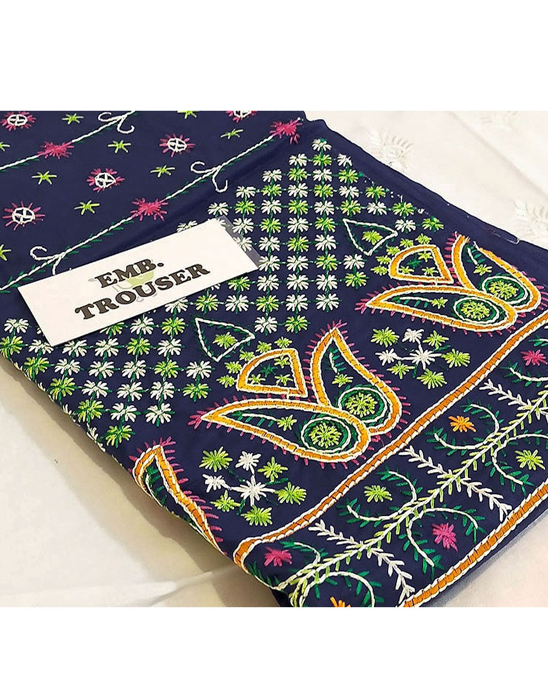 Unstitched Phulkari Embroidery Cotton Trouser Only