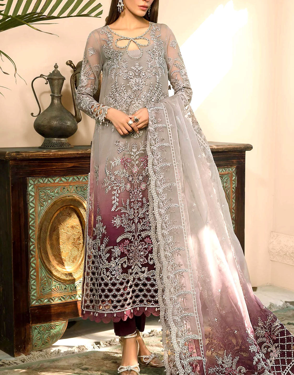 grey party dresses in pakistan Grey Color Pakistani Bridal Maxi 681