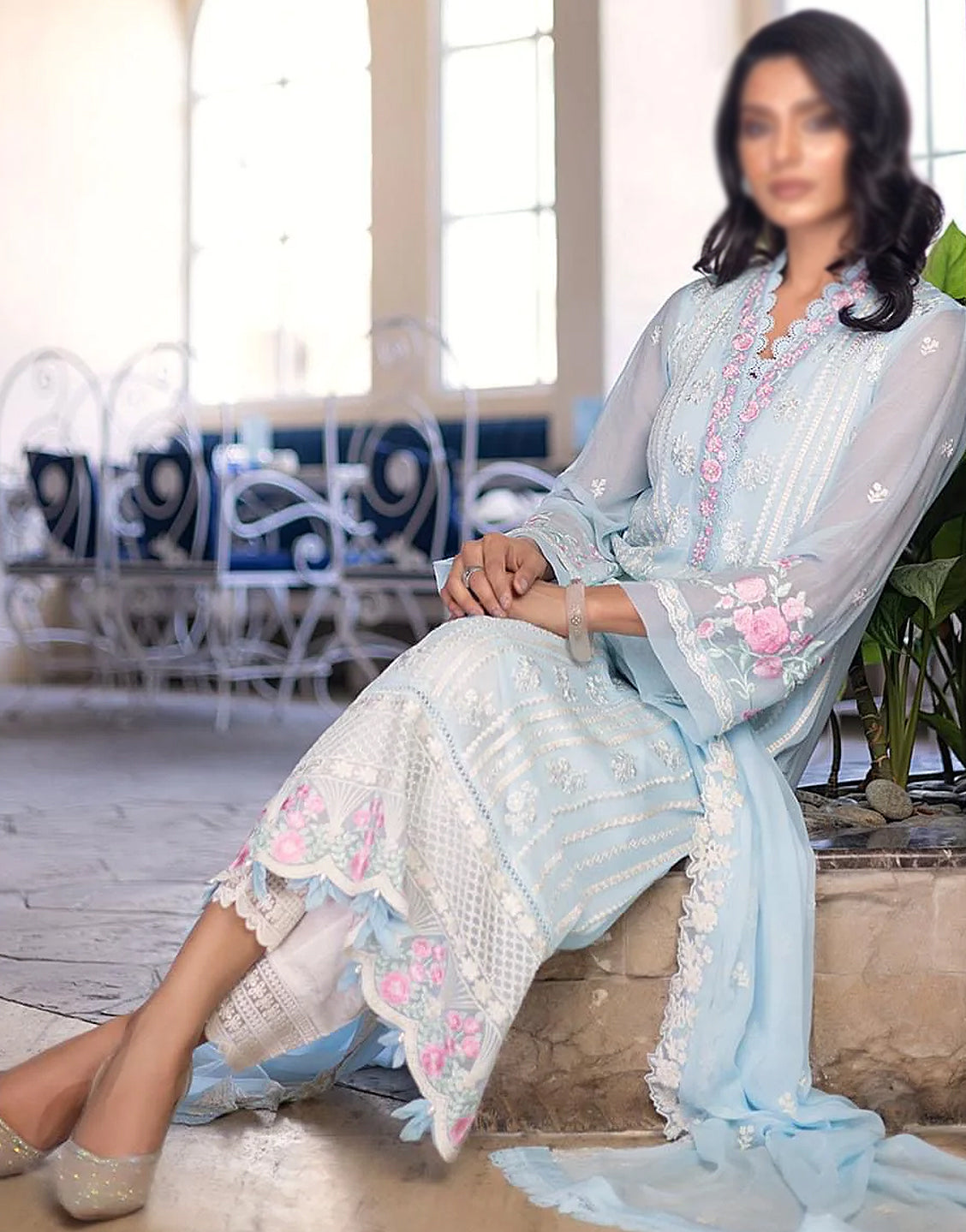 Heavy Embroidered Formal Chiffon Party Dress