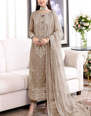 Heavy Embroidered Chiffon Party Dress with Embroidered Net Dupatta