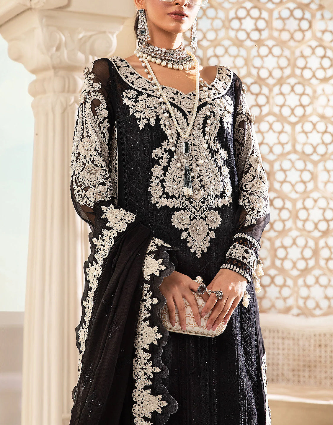 3D & Handwork Heavy Embroidered Chiffon Wedding Dress