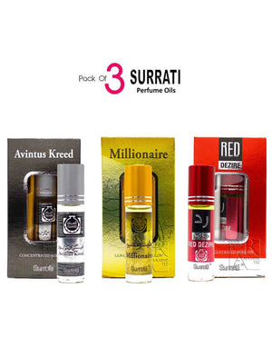 Pack of 3 Surrati Perfume Oils Inspired by Aventus Creed, Millionaire & Dunhill Desire Red