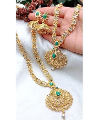 Indian Rajwadi Jewellery Set with Mala, Necklace & Jhumkis