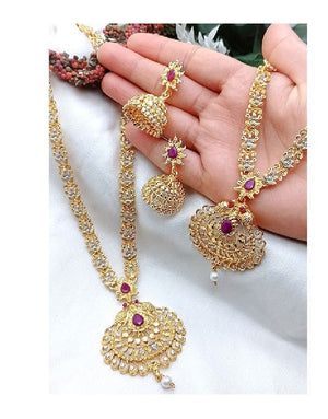 Indian Rajwadi Jewellery Set with Mala, Necklace & Jhumkis