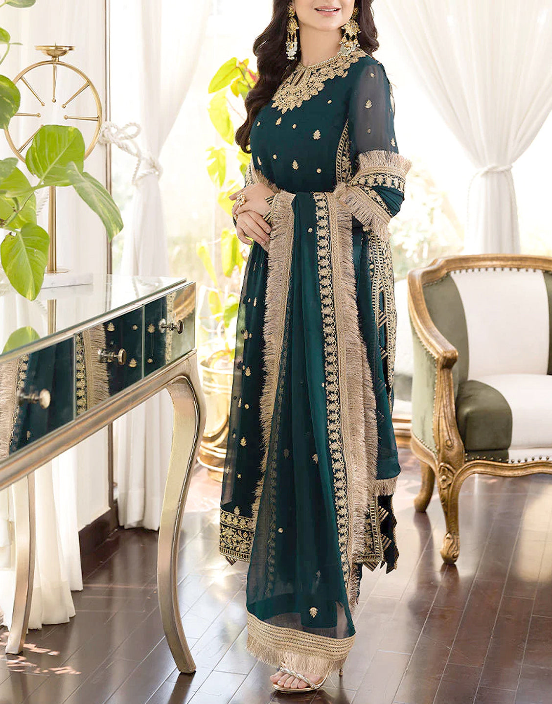 Heavy Embroidered Formal Chiffon Wedding Dress