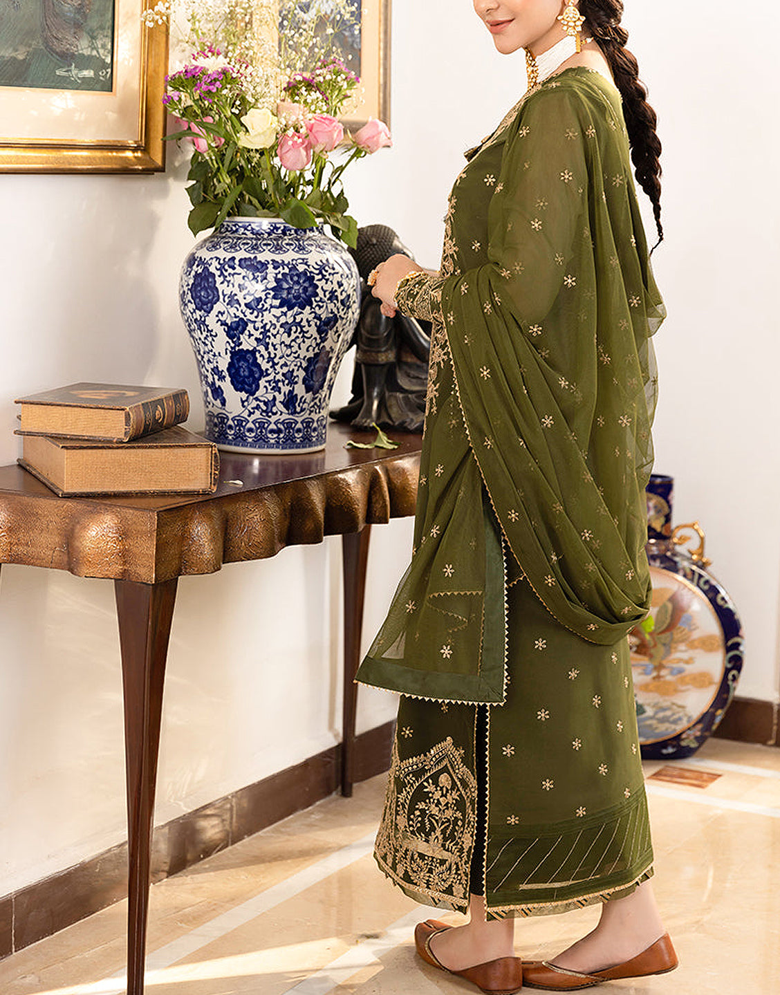 Heavy Embroidered Fancy Chiffon Mehndi Dress for Wedding Functions