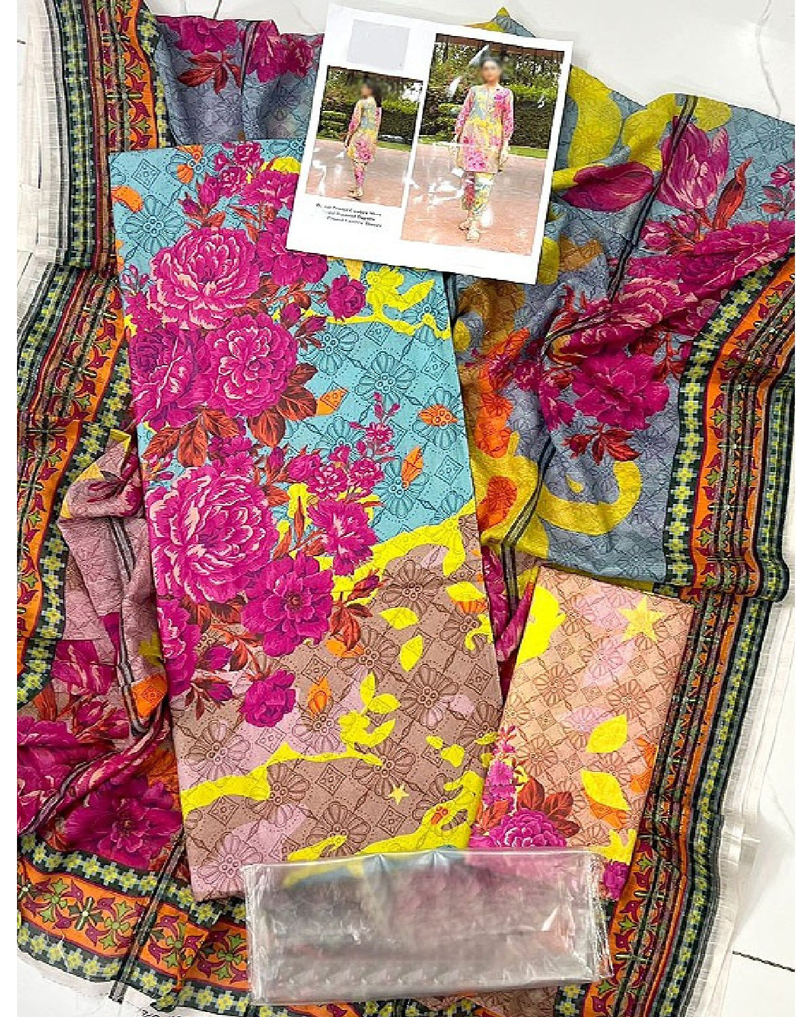 Digital All-Over Print Cambric Cotton Dress with Diamond Dupatta