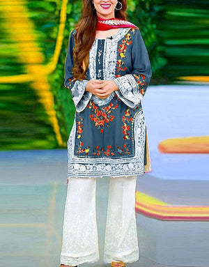 Elegant 2-Piece Embroidered Linen Dress 2024