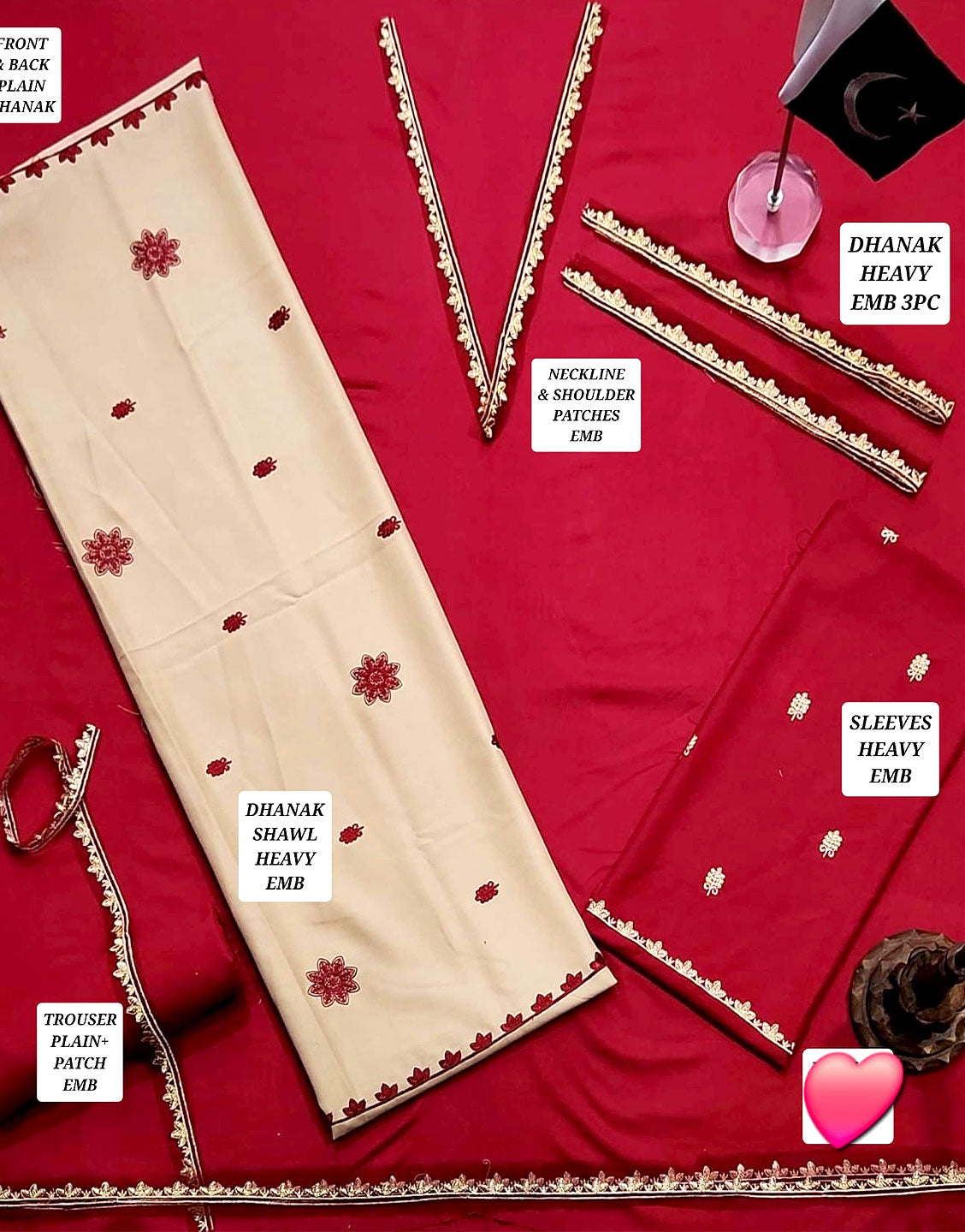 Decent Embroidered Dhanak Dress with Dhanak Shawl Dupatta