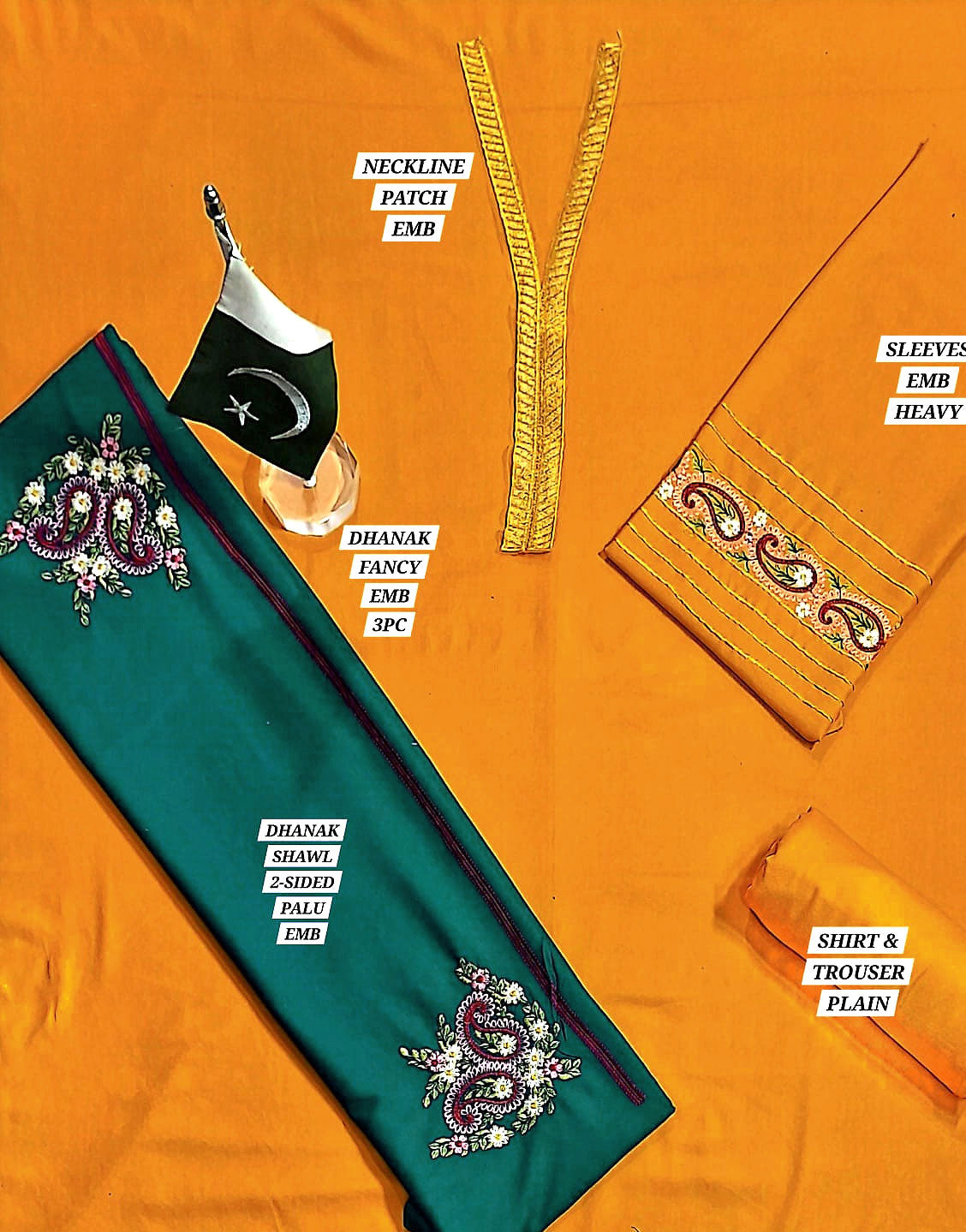 Decent Embroidered Dhanak Dress with Dhanak Shawl Dupatta