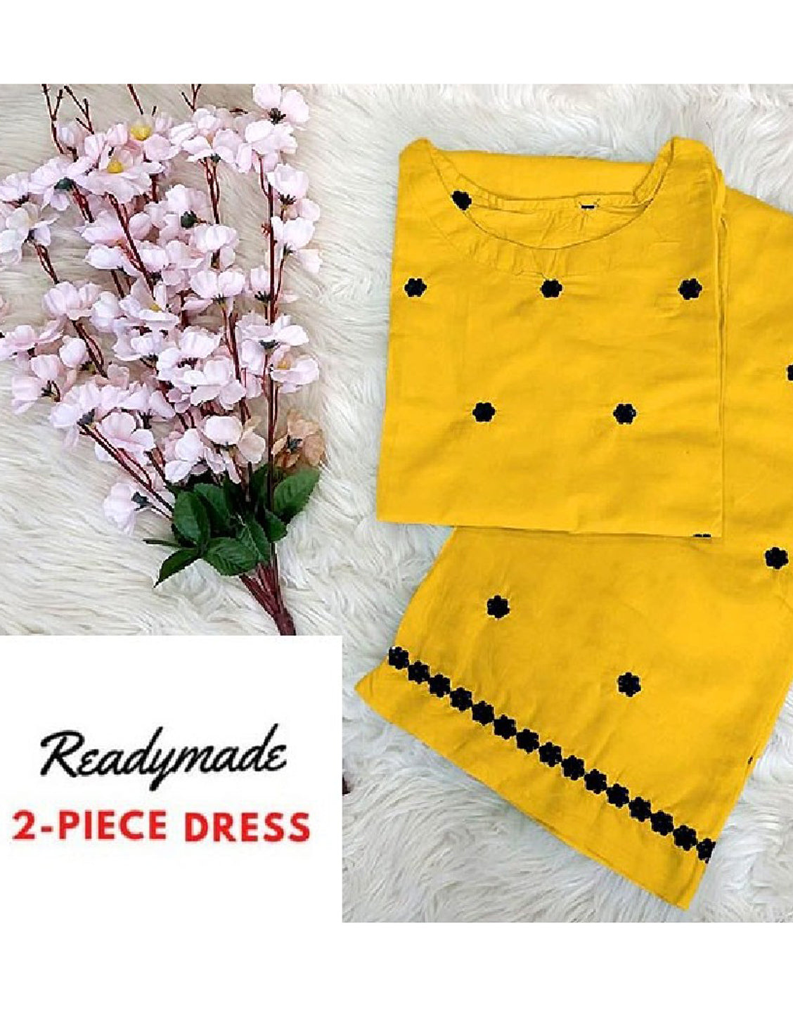 Readymade 2-Piece Embroidered Cotton Dress for Girls