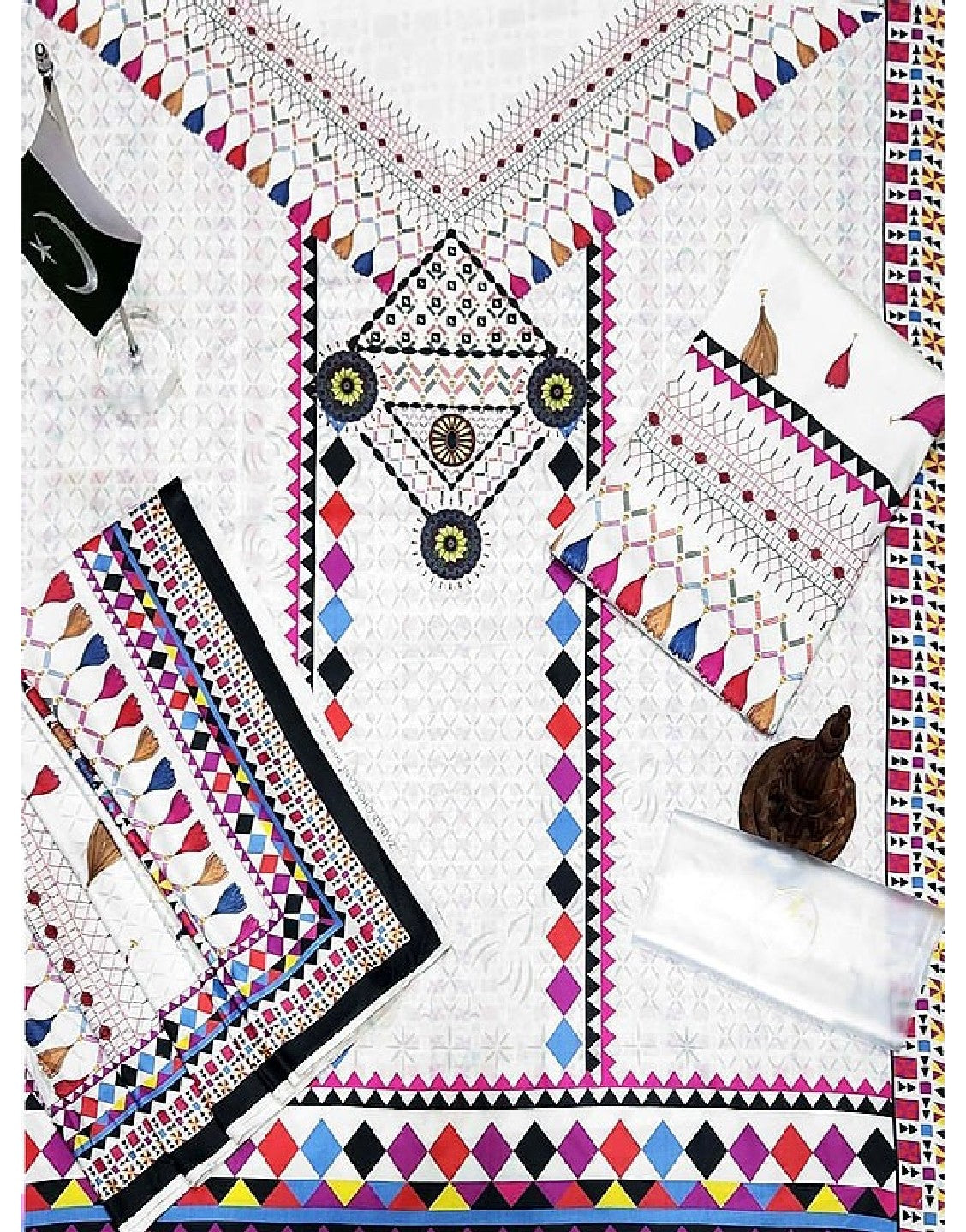 Digital Print Linen Dress with Linen Dupatta & Printed Trouser