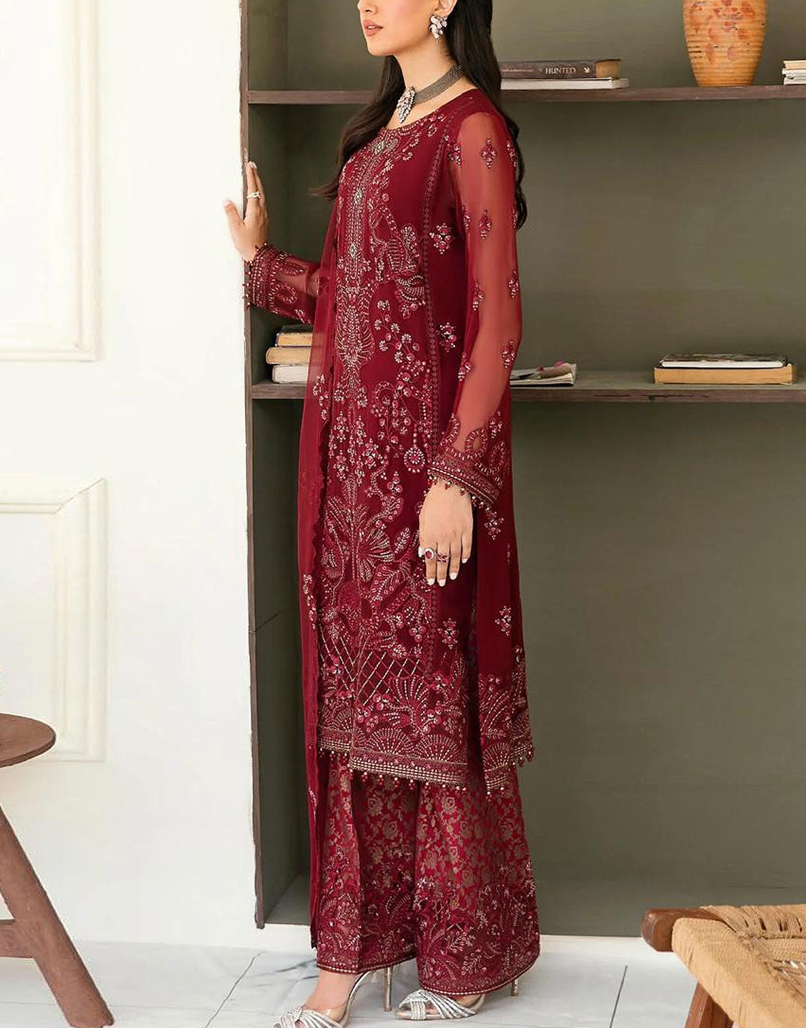 Heavy Embroidered Fancy Chiffon Party Wear Dress