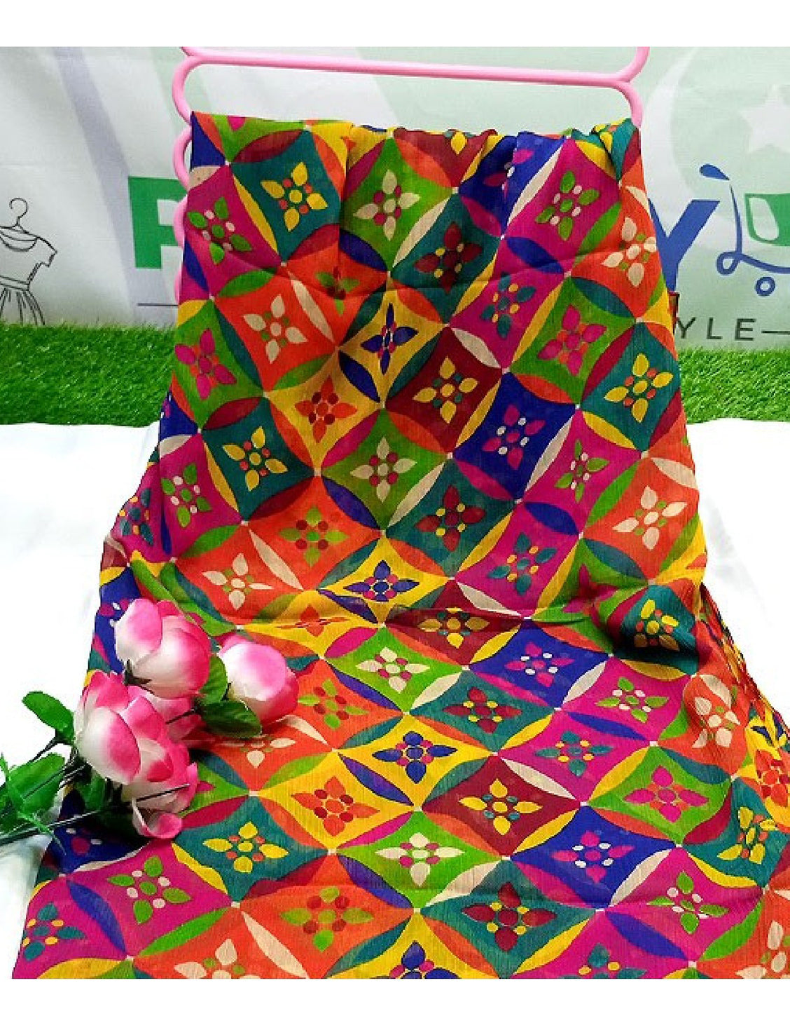 Multicolor Printed Chiffon Dupatta for Mayun & Mehndi