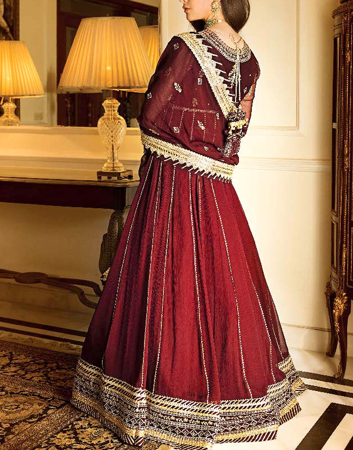 Heavy Embroidered Chiffon Party Wear Maxi Dress
