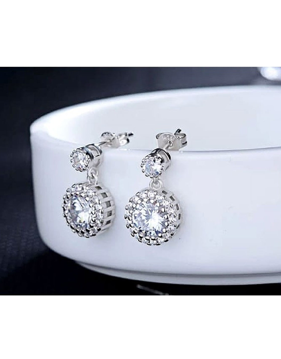 Classic 925 Sterling Silver Gemstone Diamonds Earrings