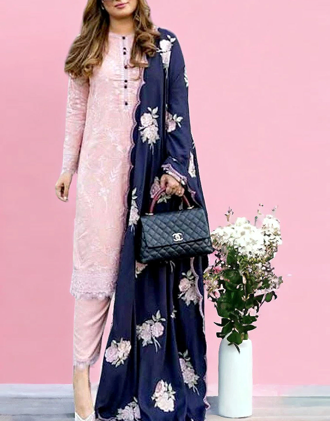 Luxury Embroidered Lawn Dress 2024 with Bamber Chiffon Dupatta