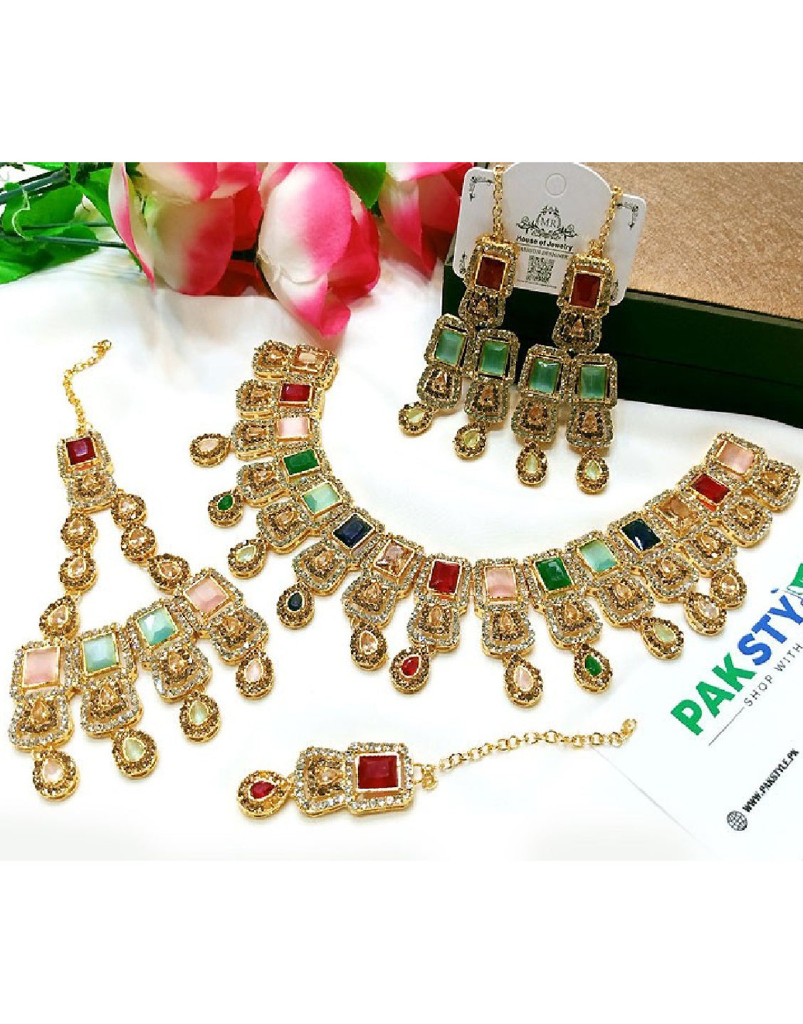 Indian Style Zircon Studded Party Wear Jewellery Set