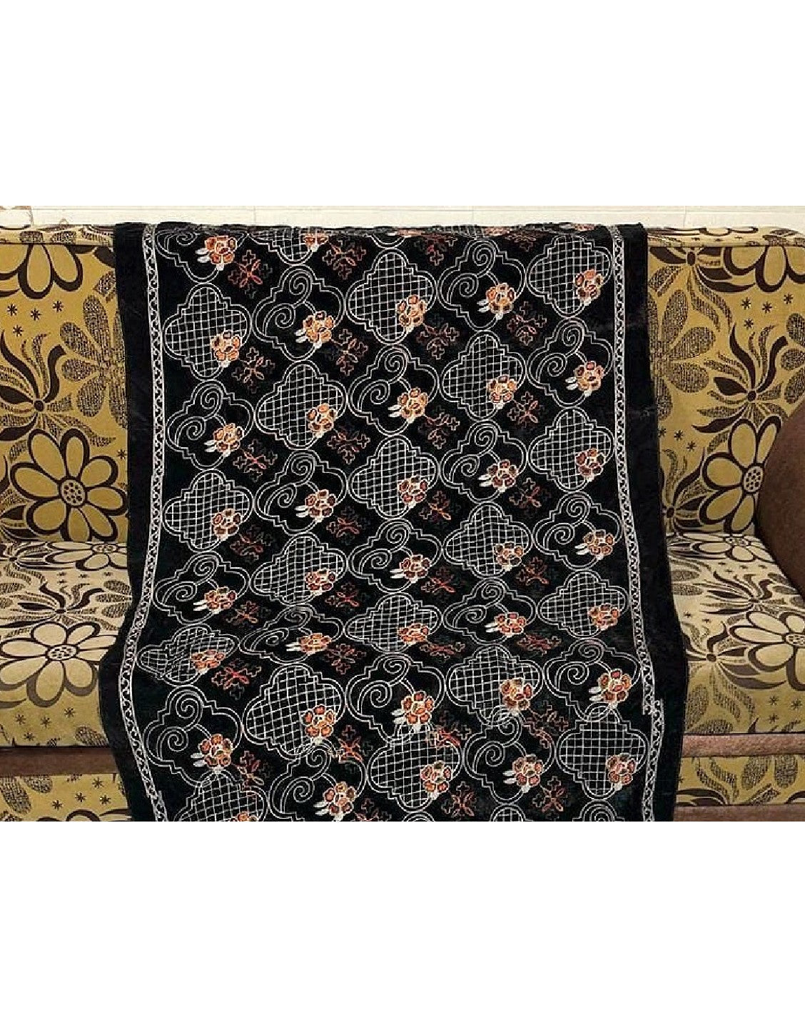 Heavy Embroidered Black Bridal Velvet Shawl