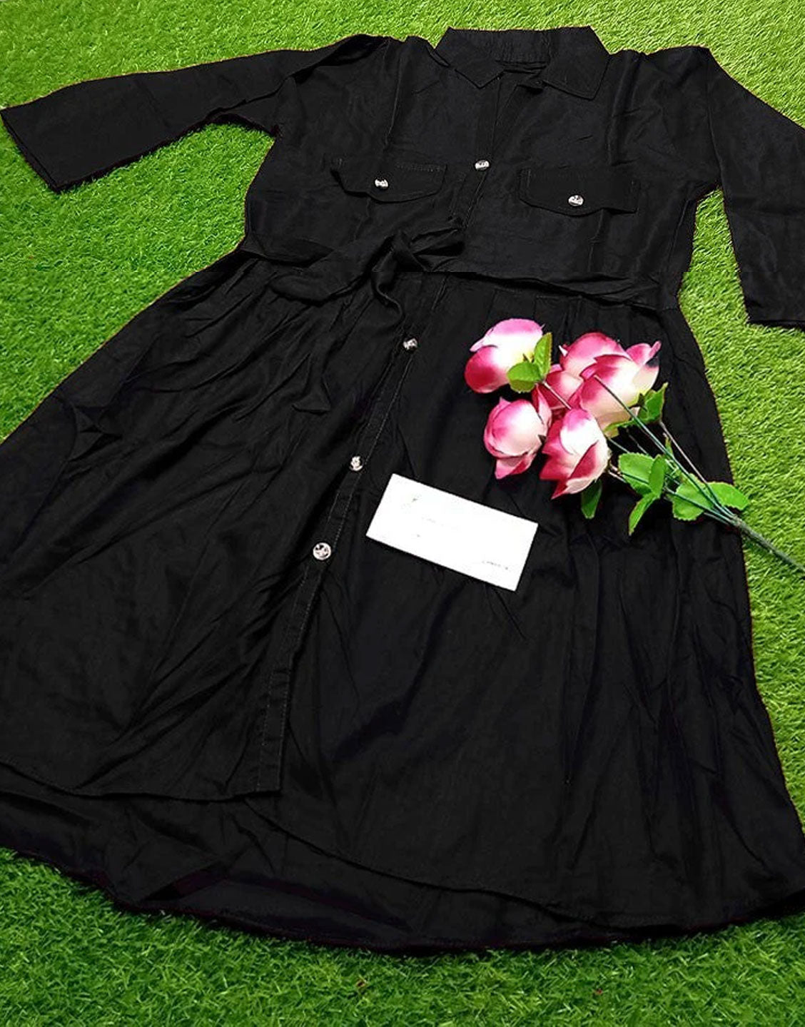 Readymade Linen Shirt for Girls - Black