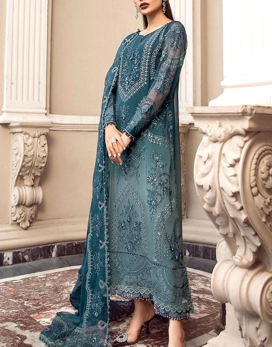 Luxury Handwork Heavy Embroidered Chiffon Wedding Dress