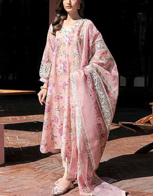 Digital Print Embroidered Swiss Lawn Dress with Organza Dupatta