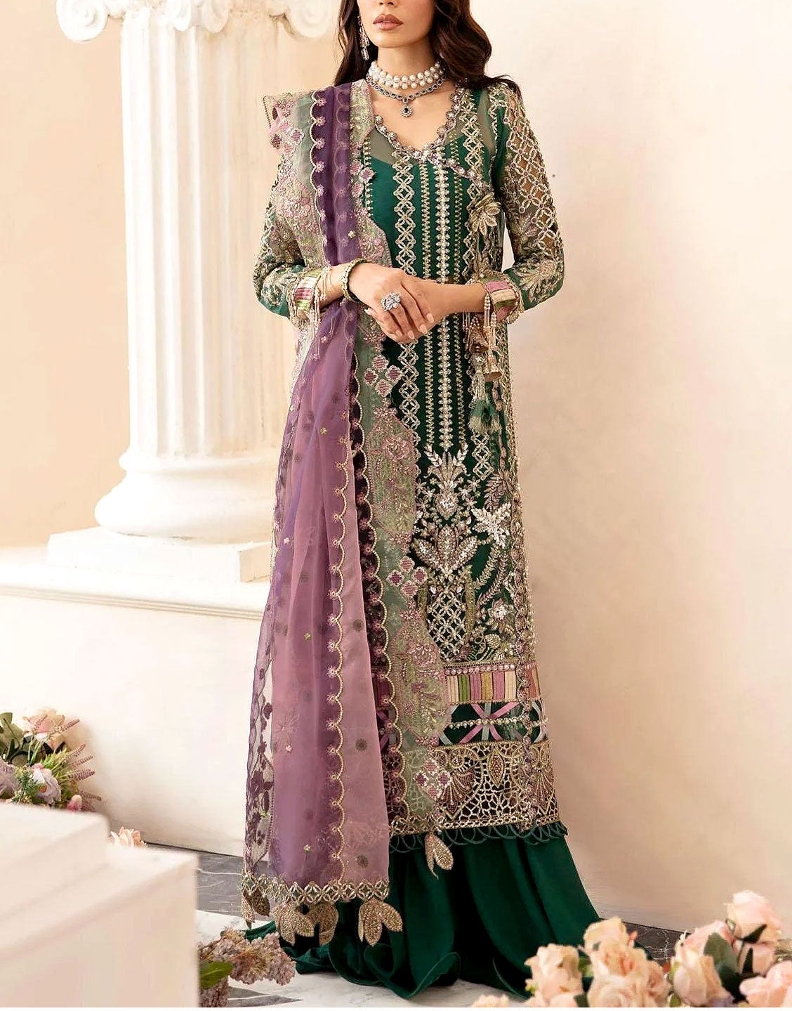 Luxury Handwork Heavy Embroidered Organza Wedding Dress 2024 with Inner