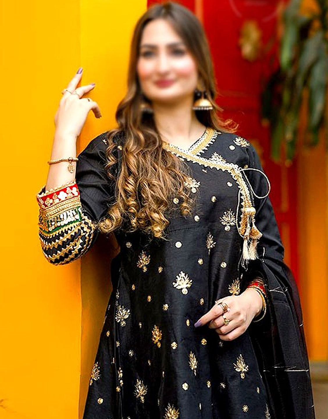 Ready-to-Wear Angrakha Style Embroidered Raw Silk Party Wear Dress