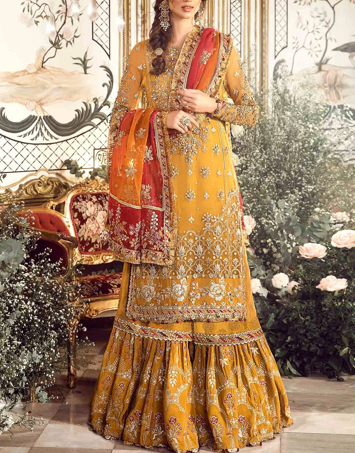 Luxury Handwork Heavy Embroidered Organza Bridal Wear Dress