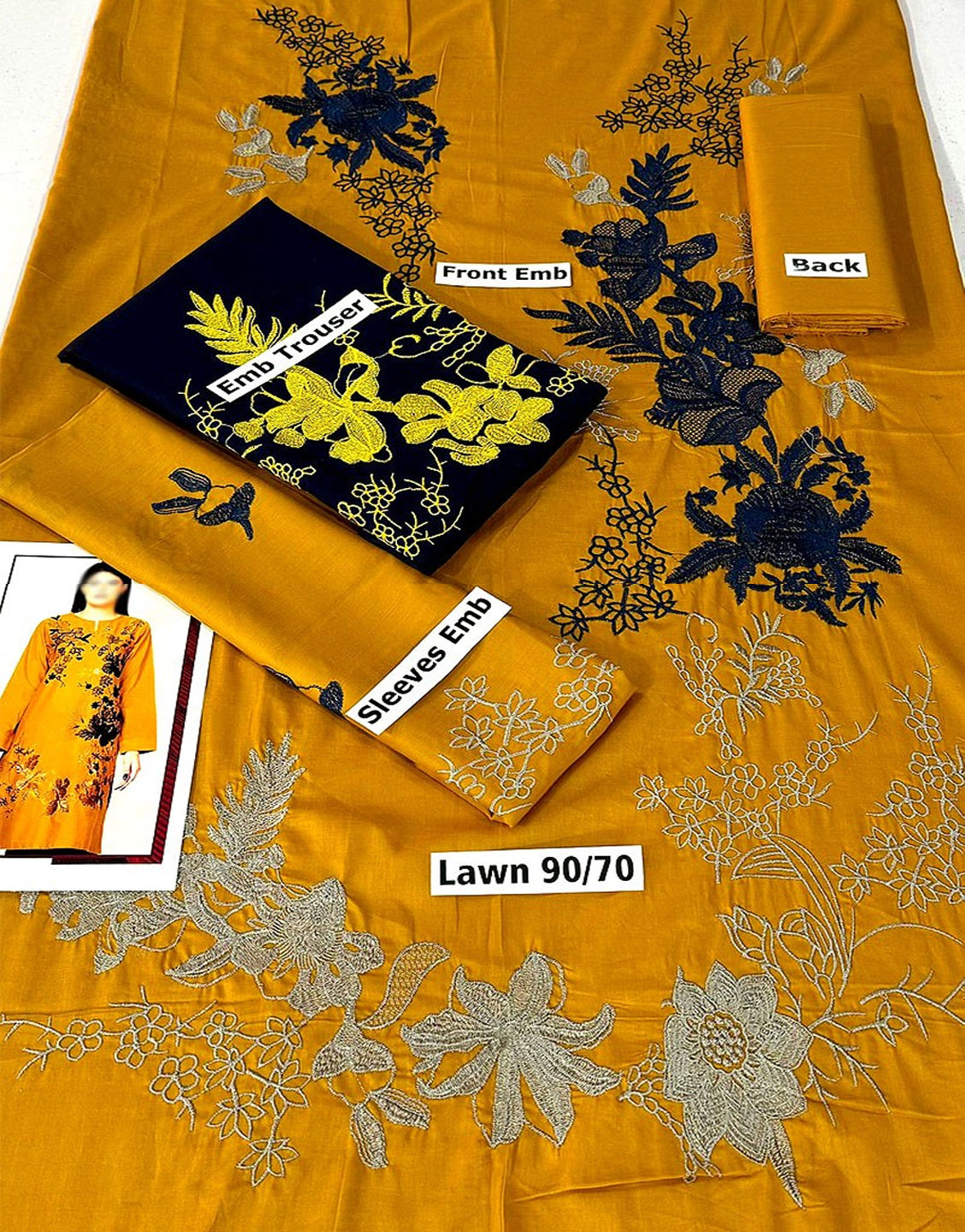 2-Piece Embroidered Lawn Dress with Embroidered Trouser