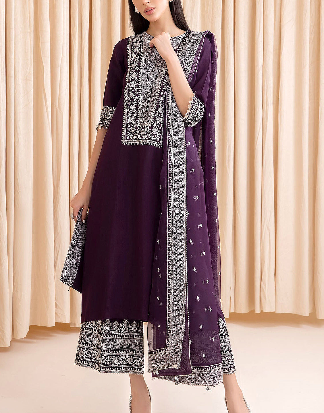 Heavy Embroidered Lawn Suit with Bamber Chiffon Dupatta